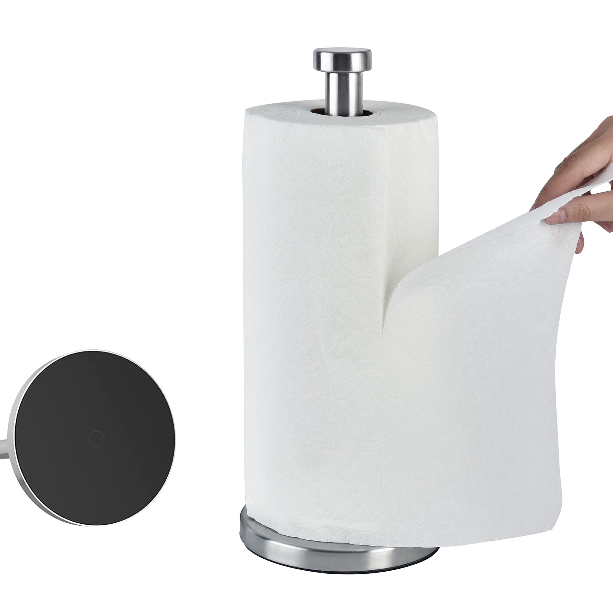 Stainless Steel Paper Towel Holder with Weighted Base - Countertop Standing Roll Holder for Kitchen, Bathroom, Office, Restaurant & Coffee Shop | Durable & Space-Saving Towel Dispenser for Easy Access