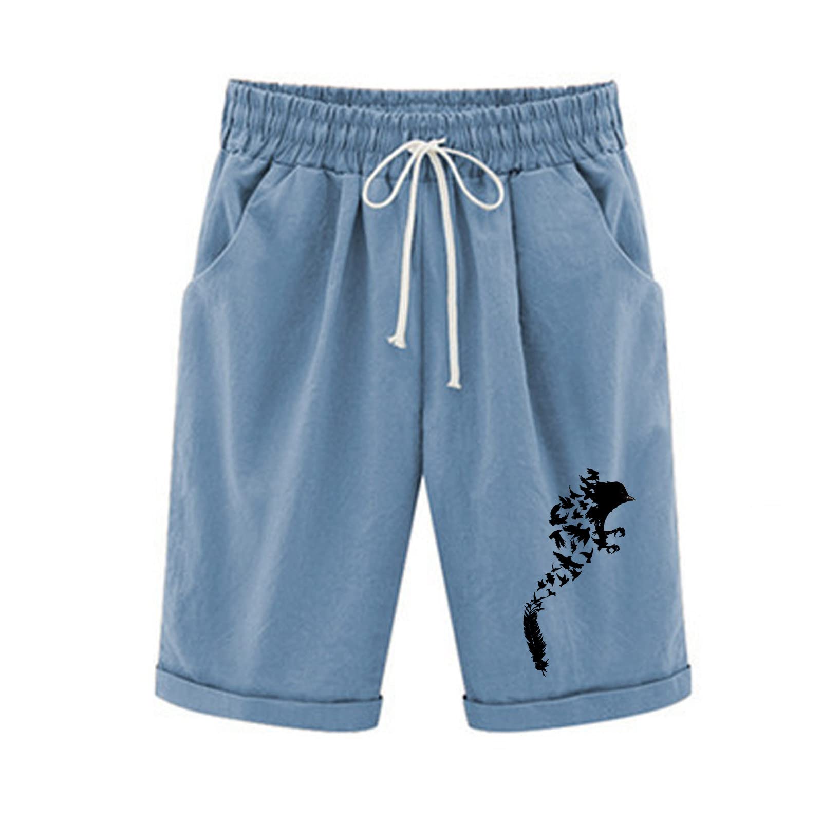Women's Cotton Linen Bermuda Shorts with Pockets - Summer Casual Wear