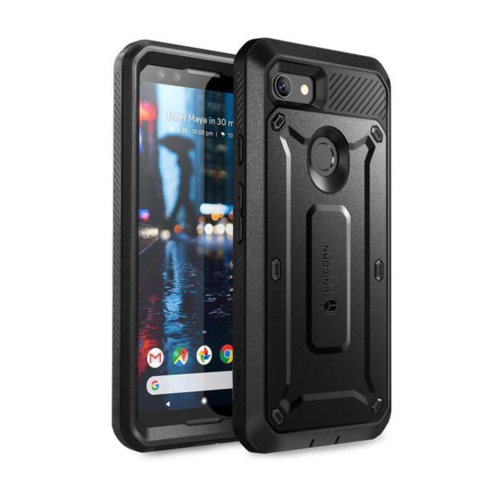 Google Pixel 3 Unicorn Beetle Pro Rugged Holster Case with Built-in Screen Protector - Heavy Duty Shockproof Cover for Outdoor, Work & Travel - Black