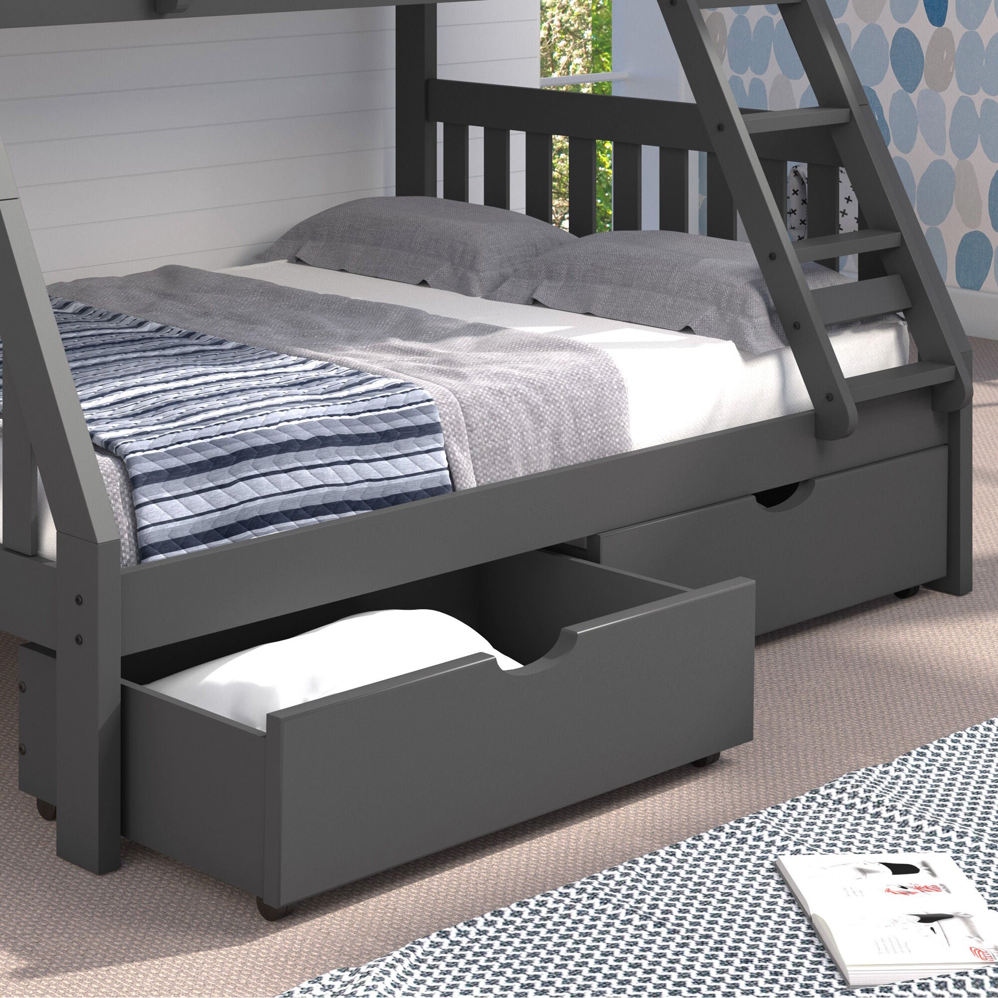 Jordan Bunk Bed with Drawers - Twin Over Twin Wooden Loft Bed with Storage - Space-Saving Kids Bedroom Furniture for Small Rooms & Dorm Rooms