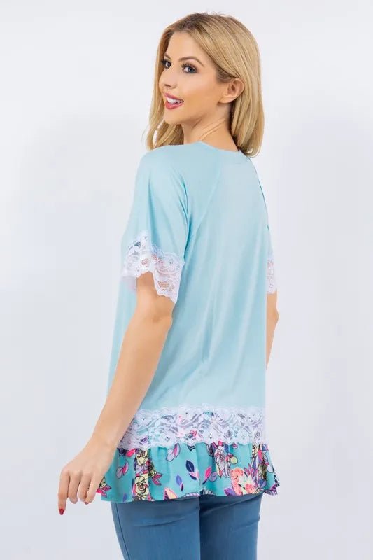 Celeste Plus Size Lace Trim Short Sleeve Blouse for Women - Elegant Casual Top for Office, Date Night & Summer Outfits