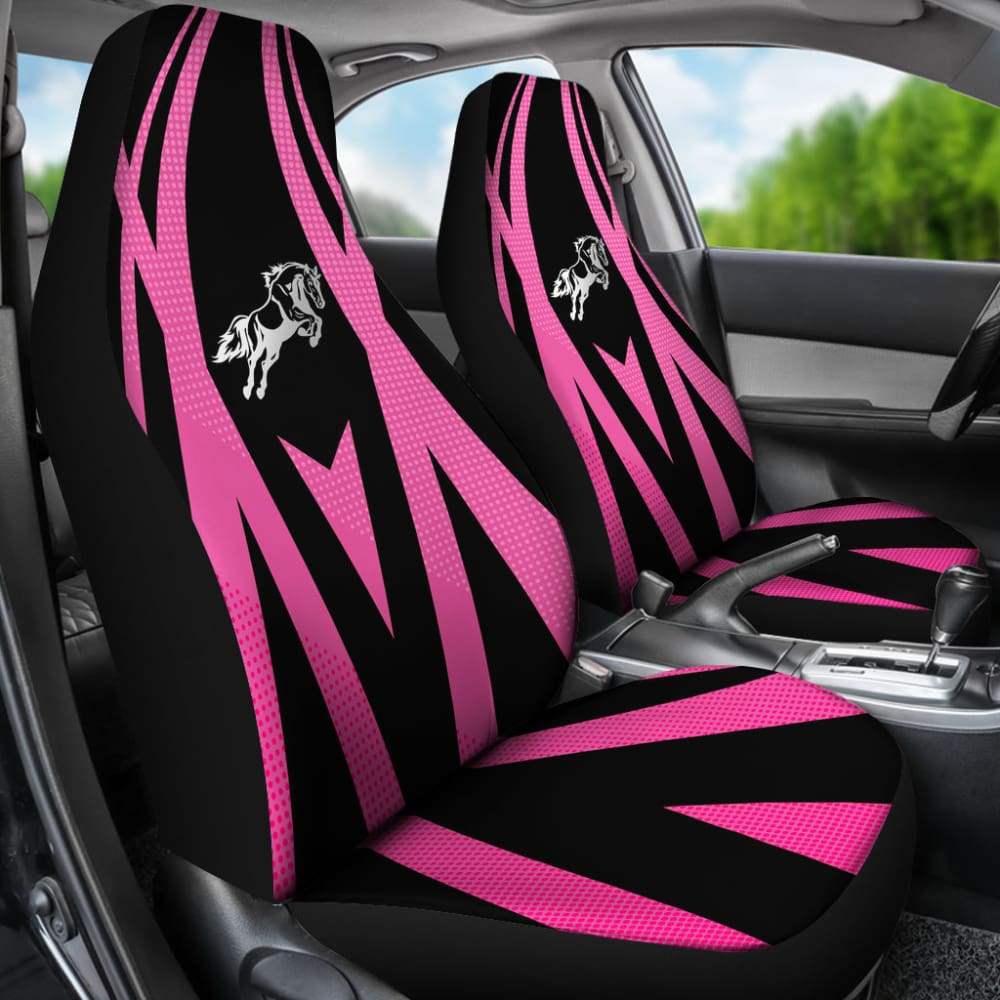 Premium Black & Pink Mustang Horse Design Metallic Print Car Seat Covers - Custom Fit for Ford Mustang Models | Perfect for Car Enthusiasts & Gift Giving