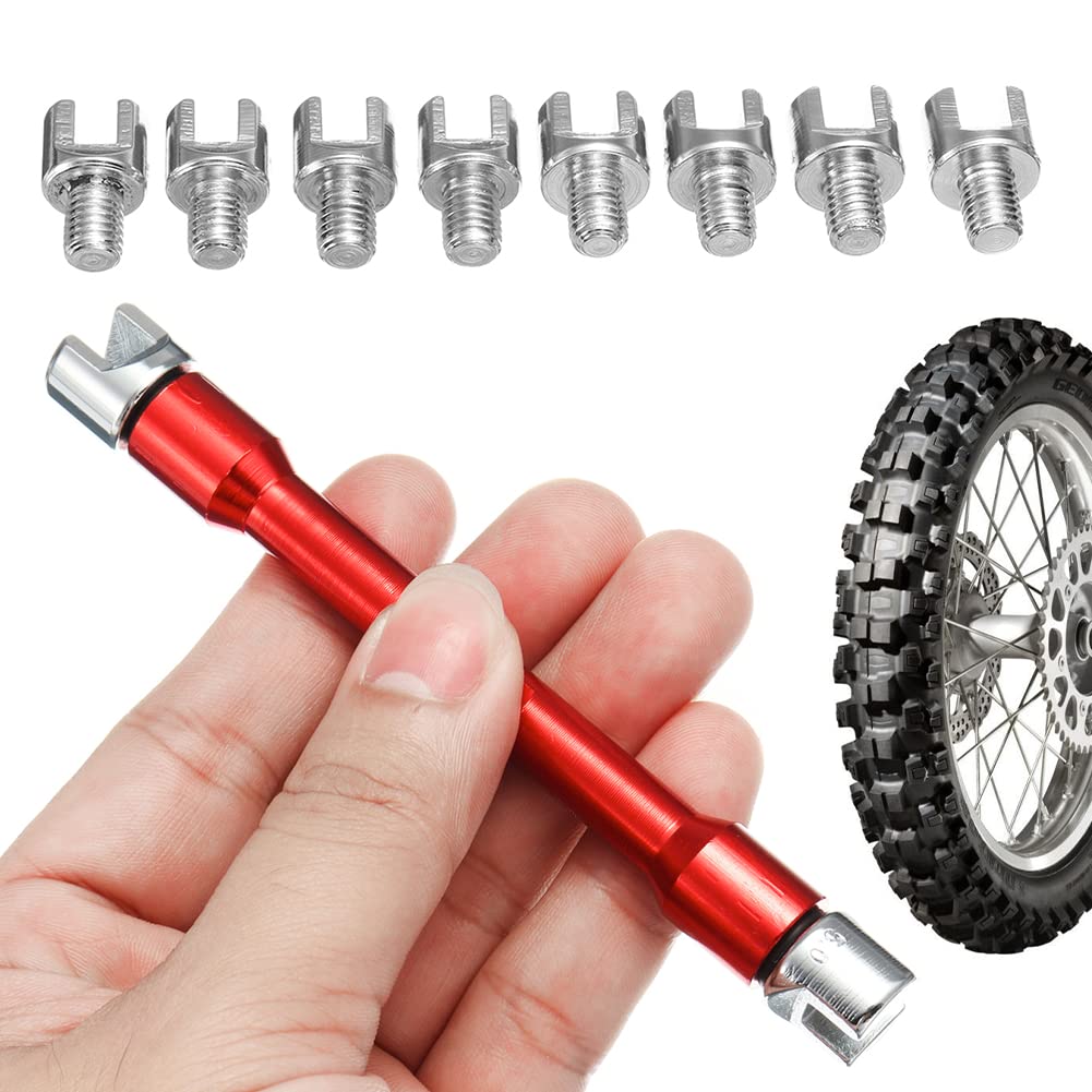 Watris Veiyi Motorcycle Spoke Wrench Set (5.0-6.8mm) - Universal Dirt Bike Wheel Spoke Tool for Most Motorbikes - Perfect for Wheel Maintenance & Repair (Red)