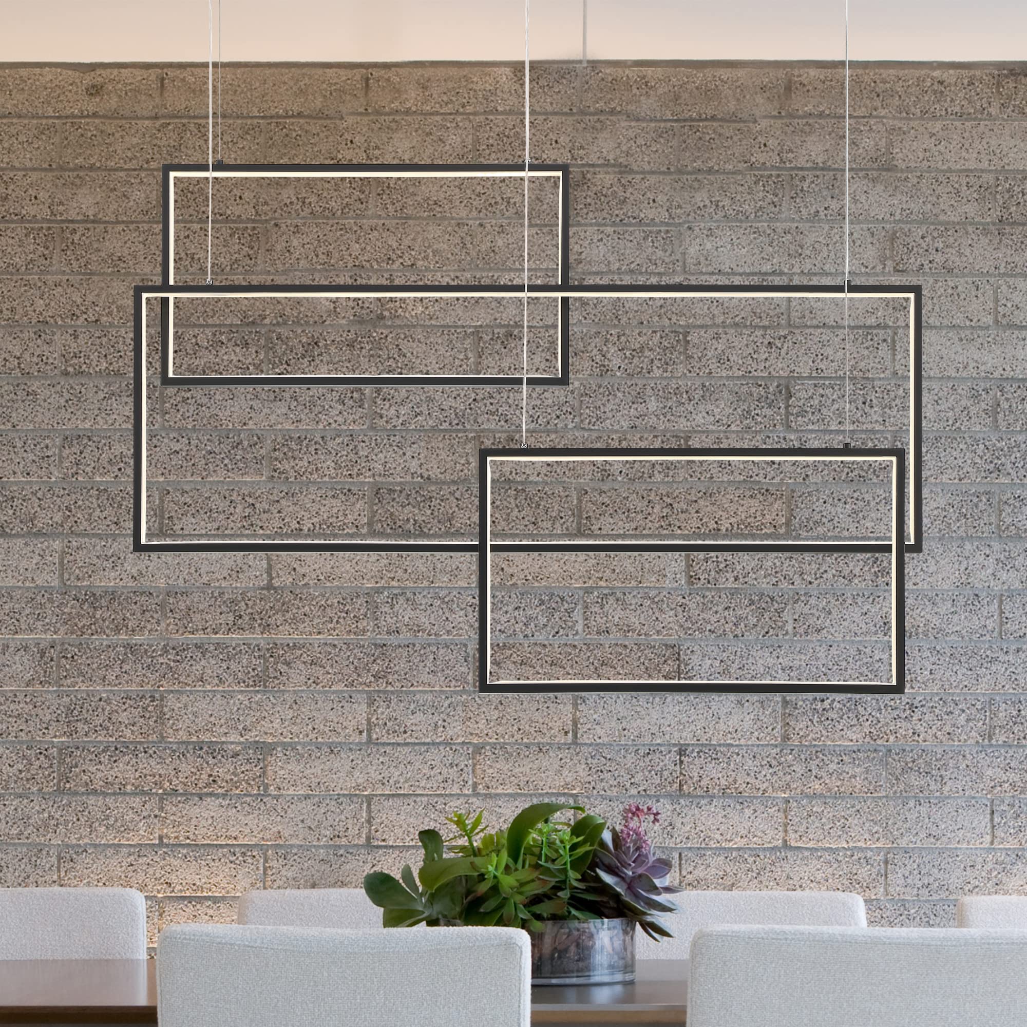 Vanity Art 3-Light Geometric LED Chandelier - Modern Square Ceiling Light Fixture for Kitchen, Dining Room, Living Room & Bedroom | Energy-Efficient Hanging Light in Black (SYLED2013-BK) | Perfect for Contemporary Home Decor & Ambient Lighting
