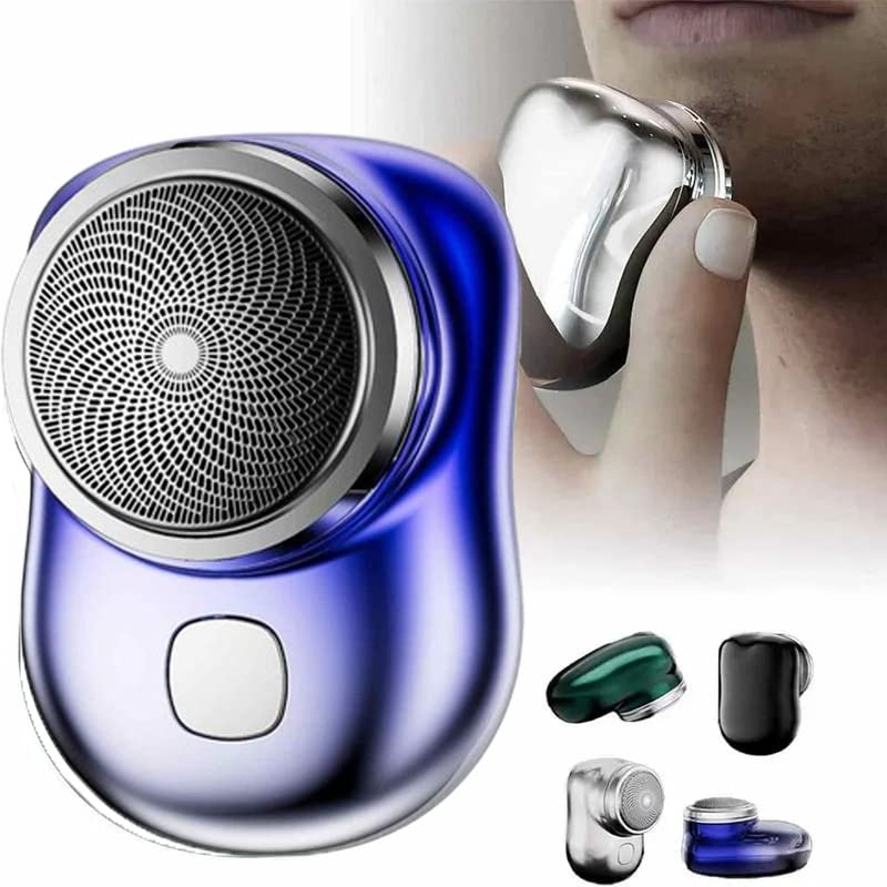 Men's Electric Shaver - Portable USB Rechargeable Waterproof Travel Razor for Face & Body - Compact Pocket Size Wet/Dry Shaver for Home, Office & Gym Use (Blue)