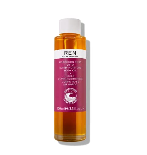 Ren Body Care 3.3 Oz Moroccan Rose Otto Ultra Nourishing Body Oil for Women - Hydrating & Moisturizing Dry Skin - Perfect for Massage, After Shower & Nighttime Skincare Routine