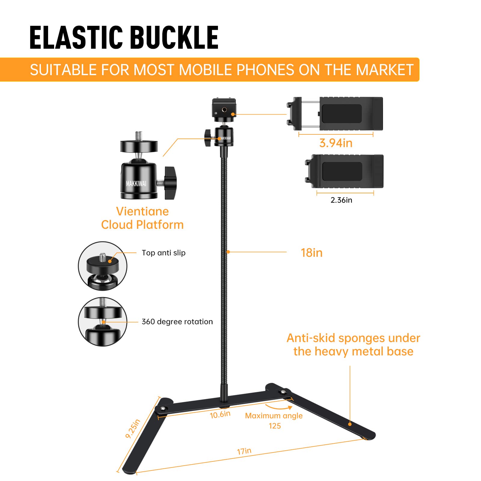 Adjustable Phone Tripod Stand with Solid Gooseneck Mount - Overhead Phone Holder for Video Recording, Online Teaching, Live Streaming & Cookie Decorating - Perfect for Content Creators, Teachers & Home Bakers