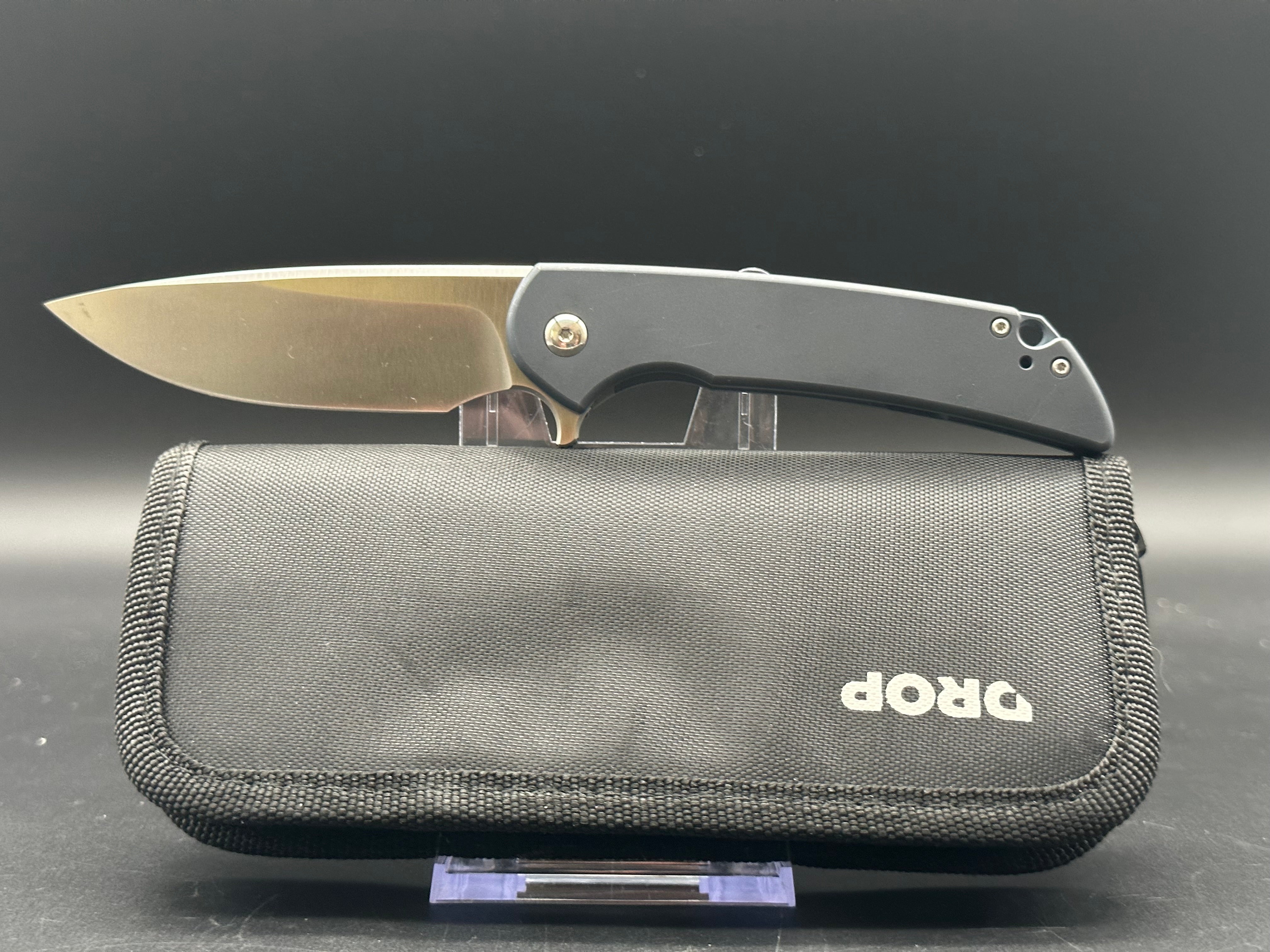 Ferrum Forge Crux Folding Knife - Blue Titanium Frame, Drop Point Blade, Satin Polished CPM S35VN Steel | EDC, Outdoor Survival, Camping & Tactical Use
