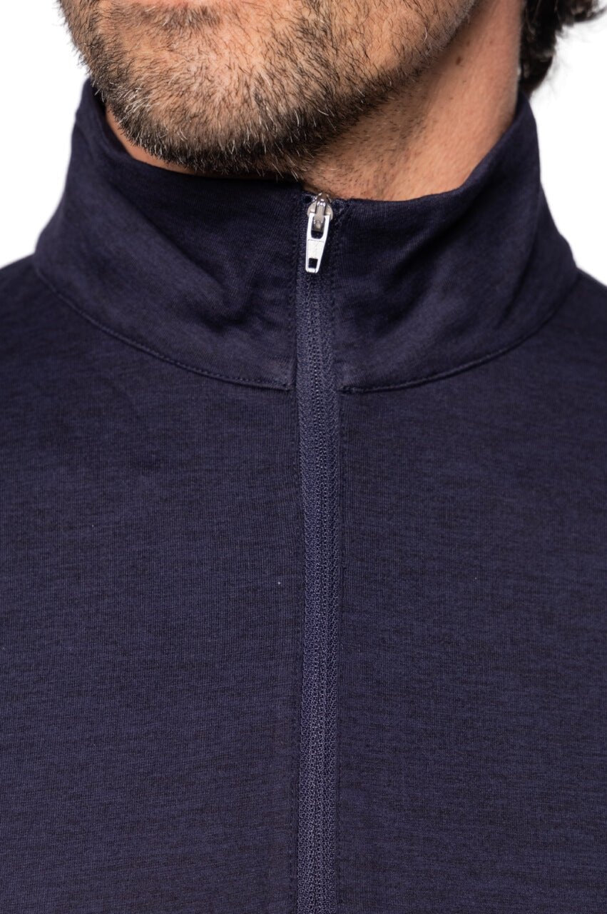 Men's Heathered Navy Quarter Zip Pullover Sweater - Lightweight Fleece Lined Pullover for Casual Wear, Outdoor Activities & Layering in Fall/Winter