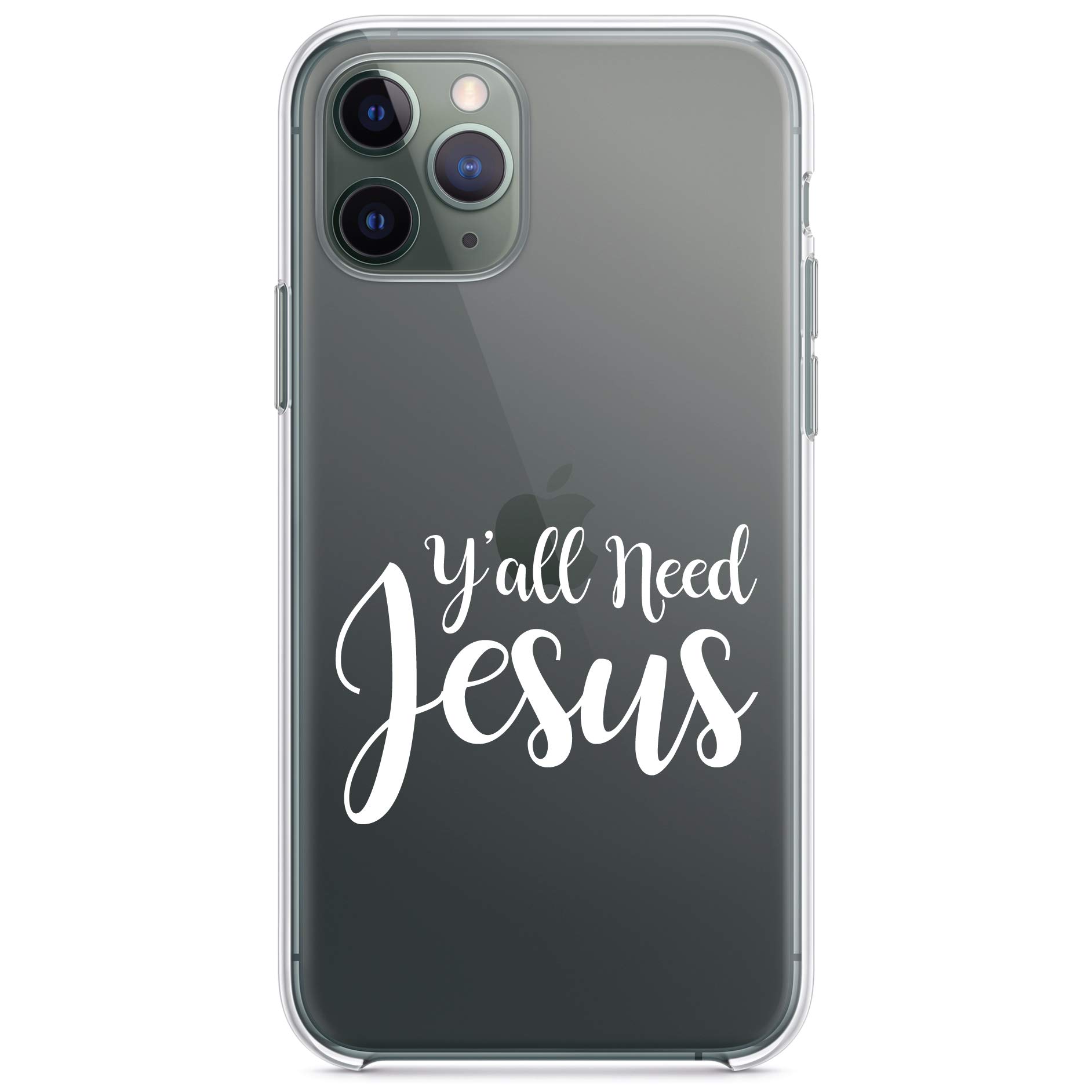 DistinctInk Clear Shockproof Hybrid Case for iPhone 13 Pro MAX (6.7 Inch) - TPU Bumper & Acrylic Back with Tempered Glass Screen Protector - 'Y'all Need Jesus' White Design - Perfect for Everyday Protection, Travel & Outdoor Activities