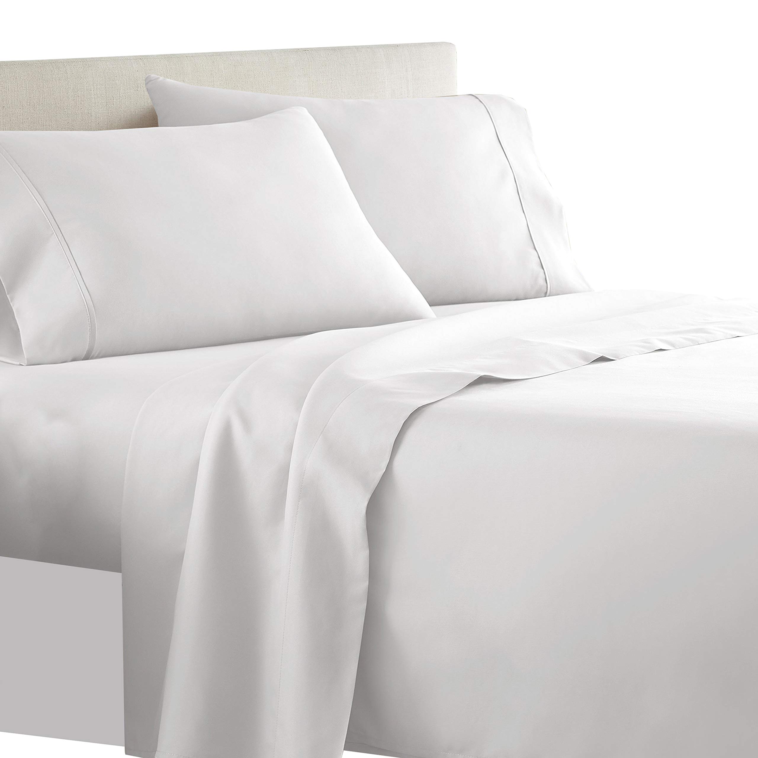Royal Tradition 100% Cotton Twin XL 3-Piece Sheet Set - 340 Thread Count Solid White Bed Sheets for College Dorm, Guest Room & Extra Long Beds