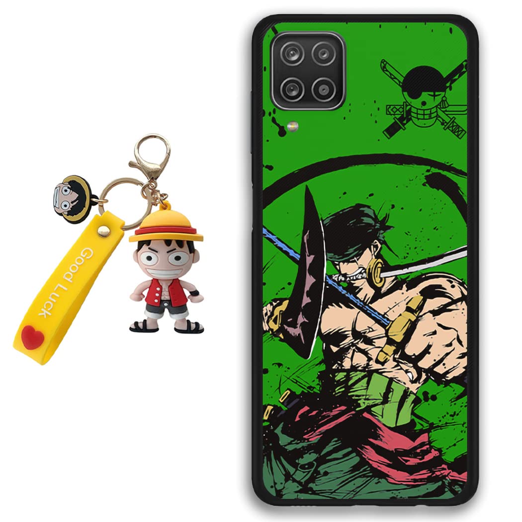 Samsung Galaxy A12 Phone Case - Anime Design Soft Silicone Cover with One-Piece Figure Keychain | Cute Cartoon Protective Case for Samsung A12 | Perfect for School, Work & Everyday Use
