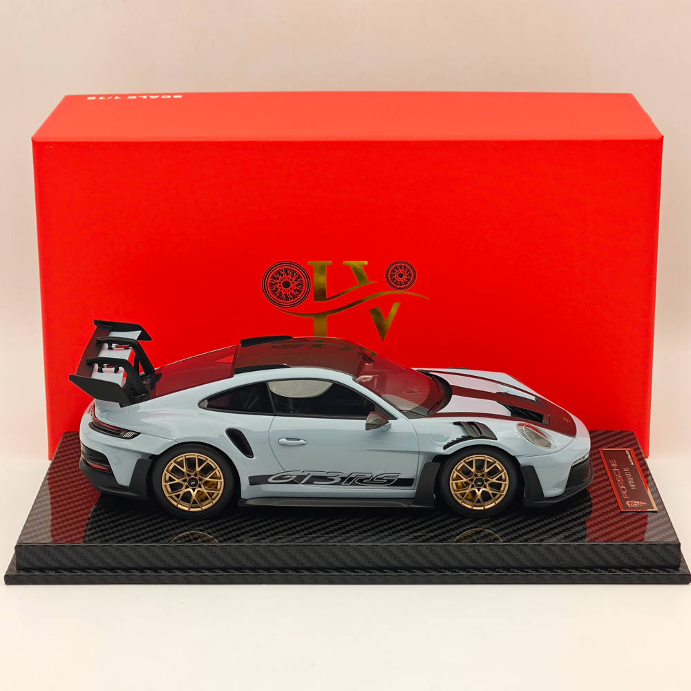 1/18 Scale Porsche 992 GT3 RS Gray Resin Diecast Model Car - High Quality Collectible for Display, Racing Enthusiasts & Home Office Decor