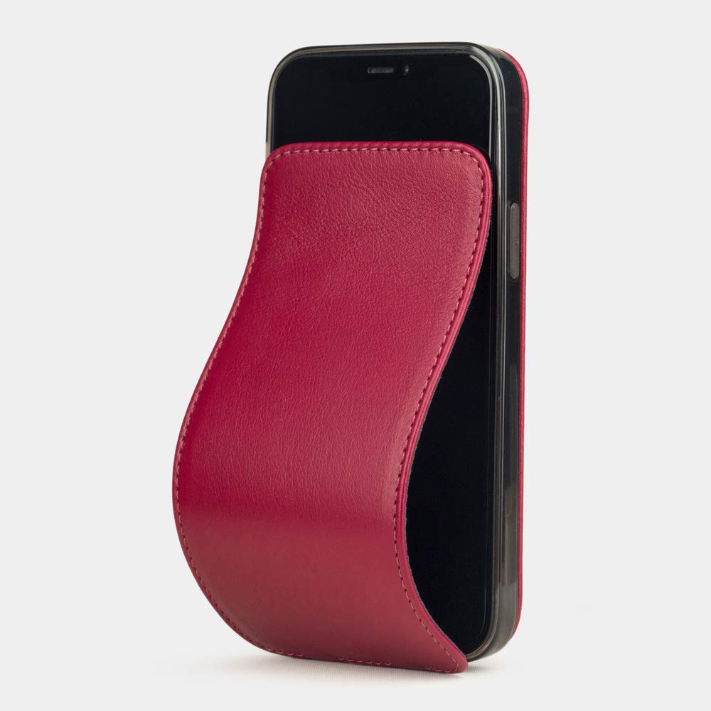 Premium Ultra Thin Leather Folio Case for iPhone 12 & 12 Pro - Patented French Design - Cherry Red - Slim Protective Cover for Business & Travel