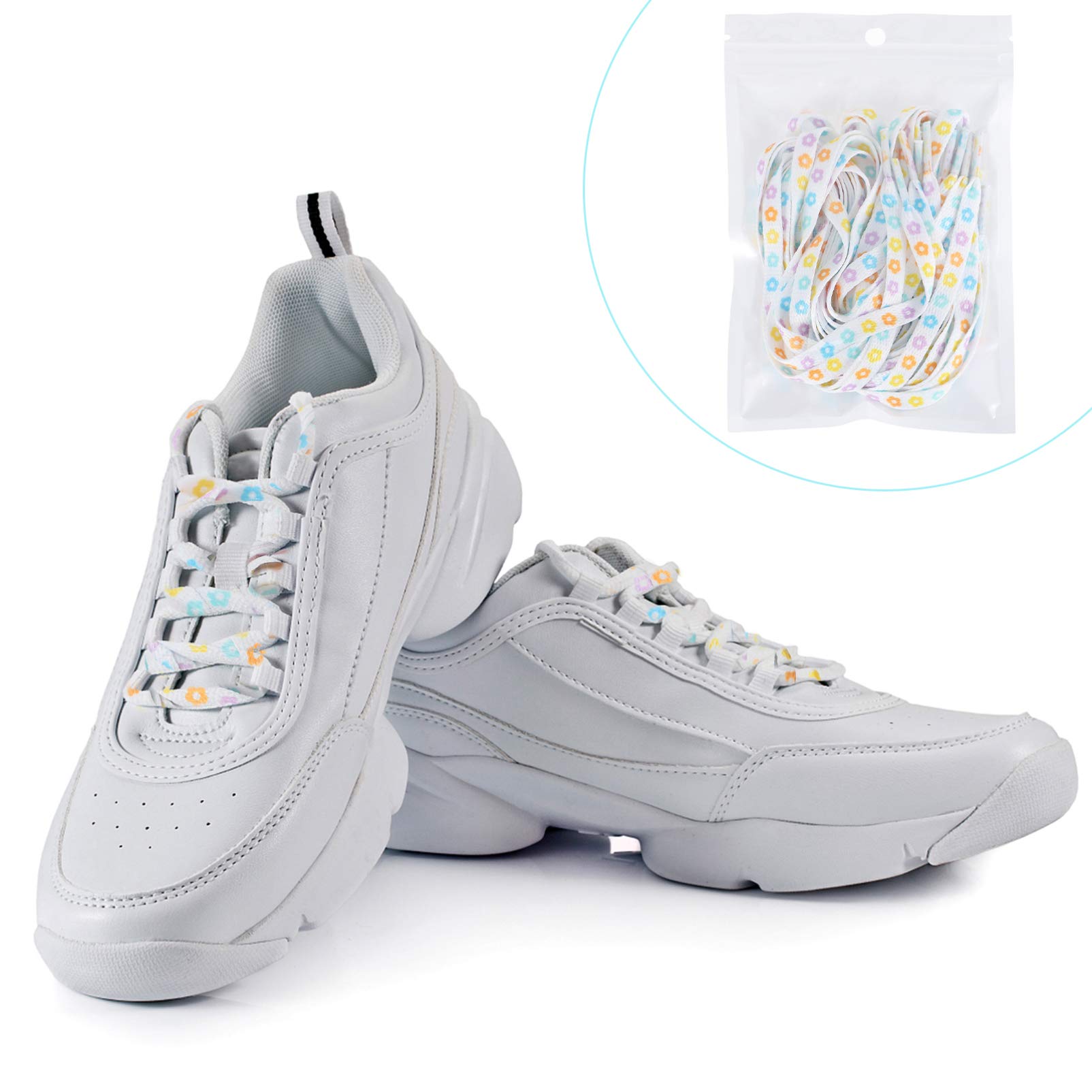 GANAZONO 4 Pairs Flat Flower Printed Shoelaces - Colorful Athletic Sneaker Laces for Casual Shoes, DIY Dress Up (Perfect for Running, Walking & Fashion Outfits)