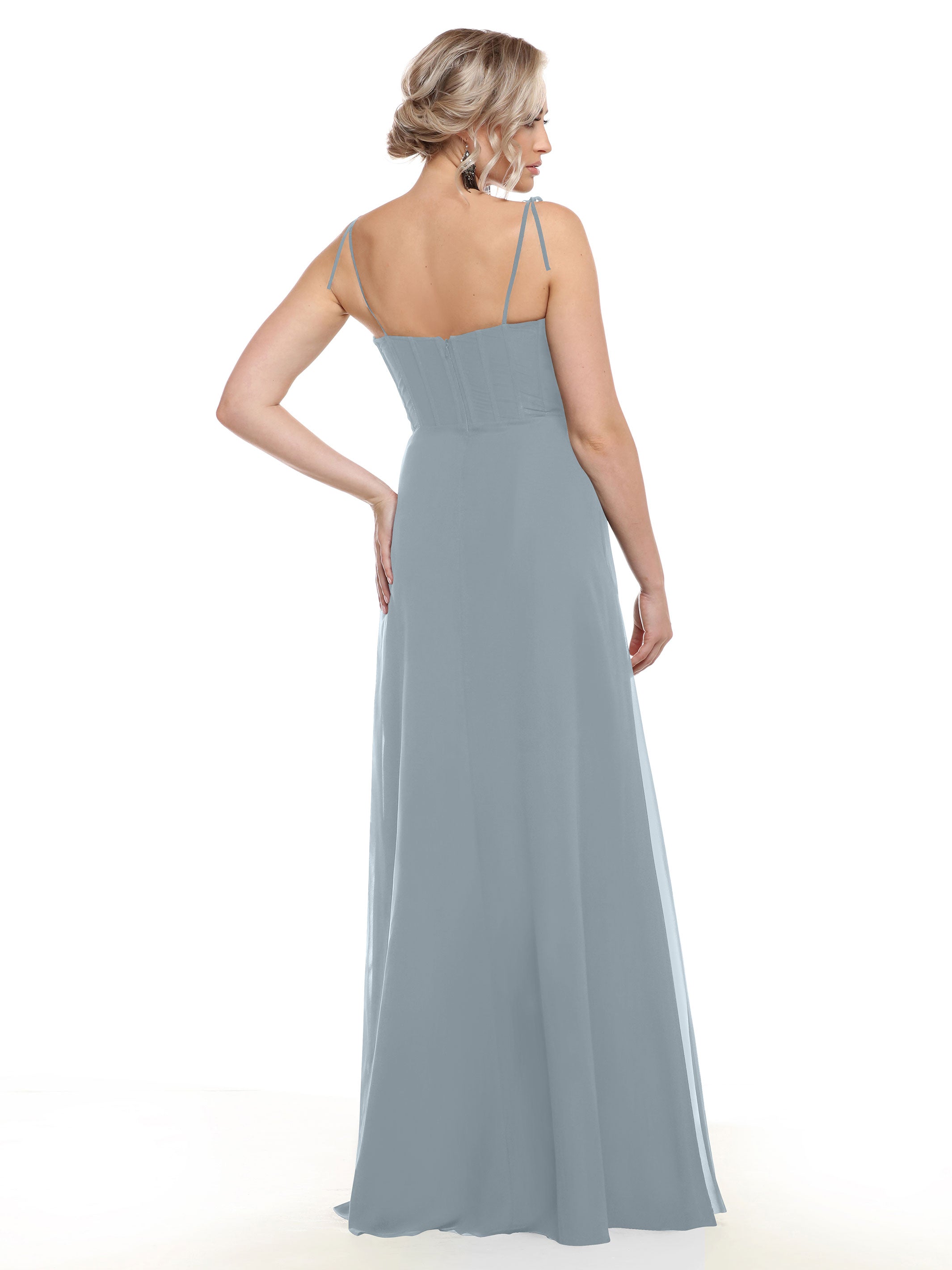 Elegant 80144 Chiffon A-Line Bridesmaid Dress with V-Neck & Spaghetti Straps - Perfect for Weddings, Formal Events & Special Occasions