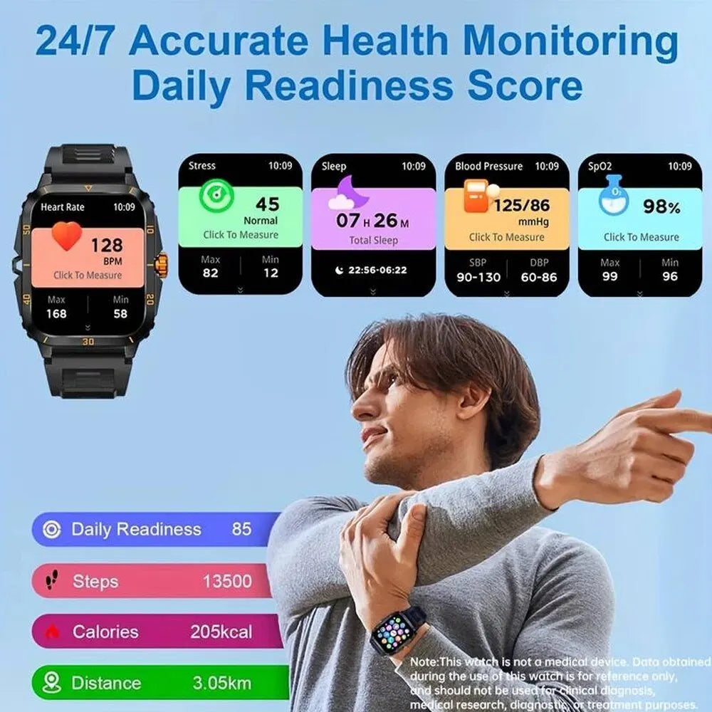 SENBONO Military Smart Watch for Men - IP68 Waterproof, 3ATM Shockproof, Outdoor Sports & Fitness Tracker - Perfect for Hiking, Running, Camping & Military Use