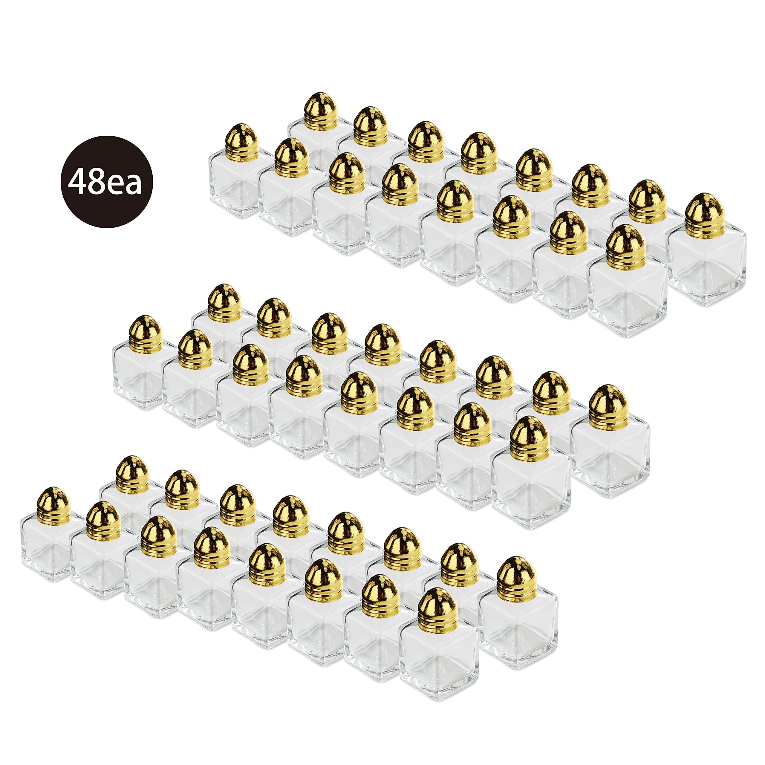 Premium Glass Cube Mini Salt and Pepper Shakers Set of 48 - 0.5-Ounce with Gold Plated Top for Restaurants, Catering & Home Dining - Elegant Tabletop Condiment Dispenser