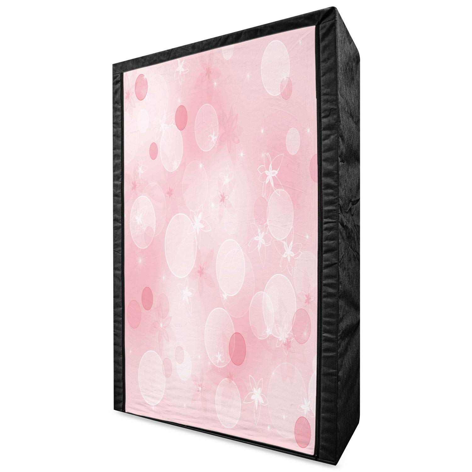 Ambesonne Pale Pink Portable Fabric Wardrobe with Floral Bubbles Design - 42.5 Inch Closet Organizer with Shelves for Bedroom Storage | Romantic Home Decor for Teens & Dorm Rooms | Space-Saving Clothes Storage Solution