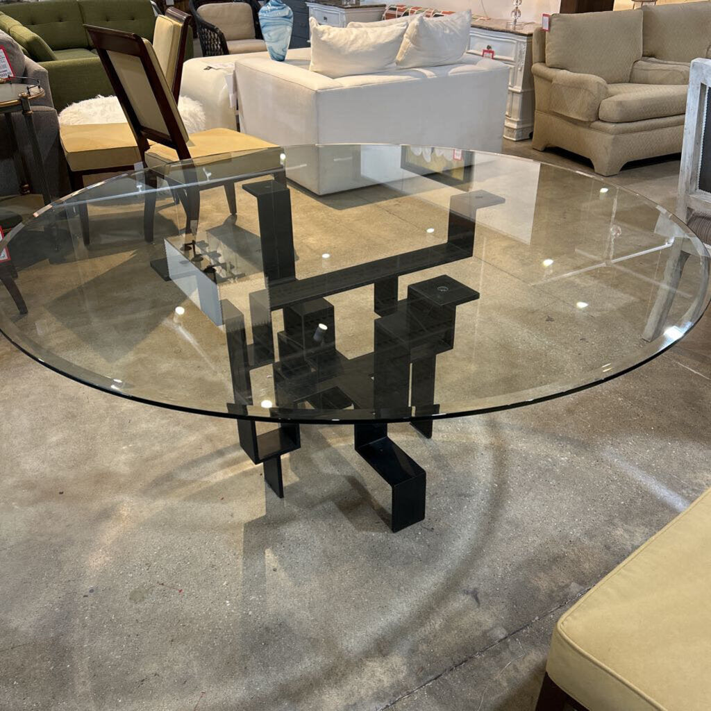 Modernist Geometric Base Glass Top Dining Table - 66