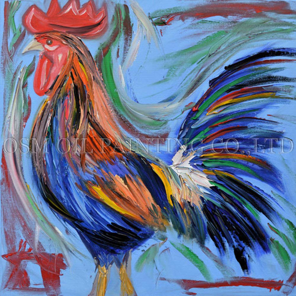 Hand Painted Abstract Rooster Oil Painting on Canvas - Modern Wall Art for Home Decor, Living Room, Bedroom & Corridor - 28x28 Inch Unframed Poster - Perfect for Farmhouse, Rustic & Contemporary Interior Design