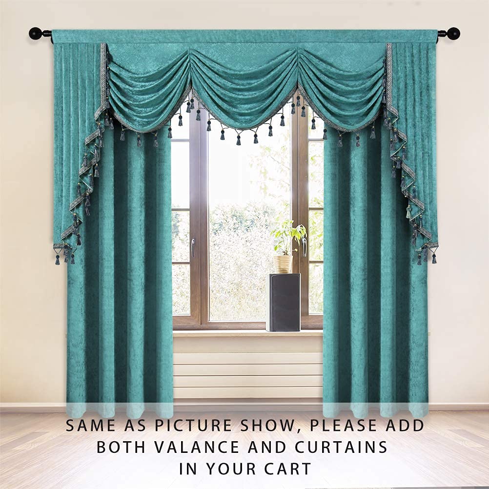 ELKCA Thick Chenille Window Curtain Valance - 89 Inch Wide Turquoise Waterfall Valance Panel for Living Room & Bedroom - Soft Thermal Insulating Home Decor for Windows, Doors, and Patio