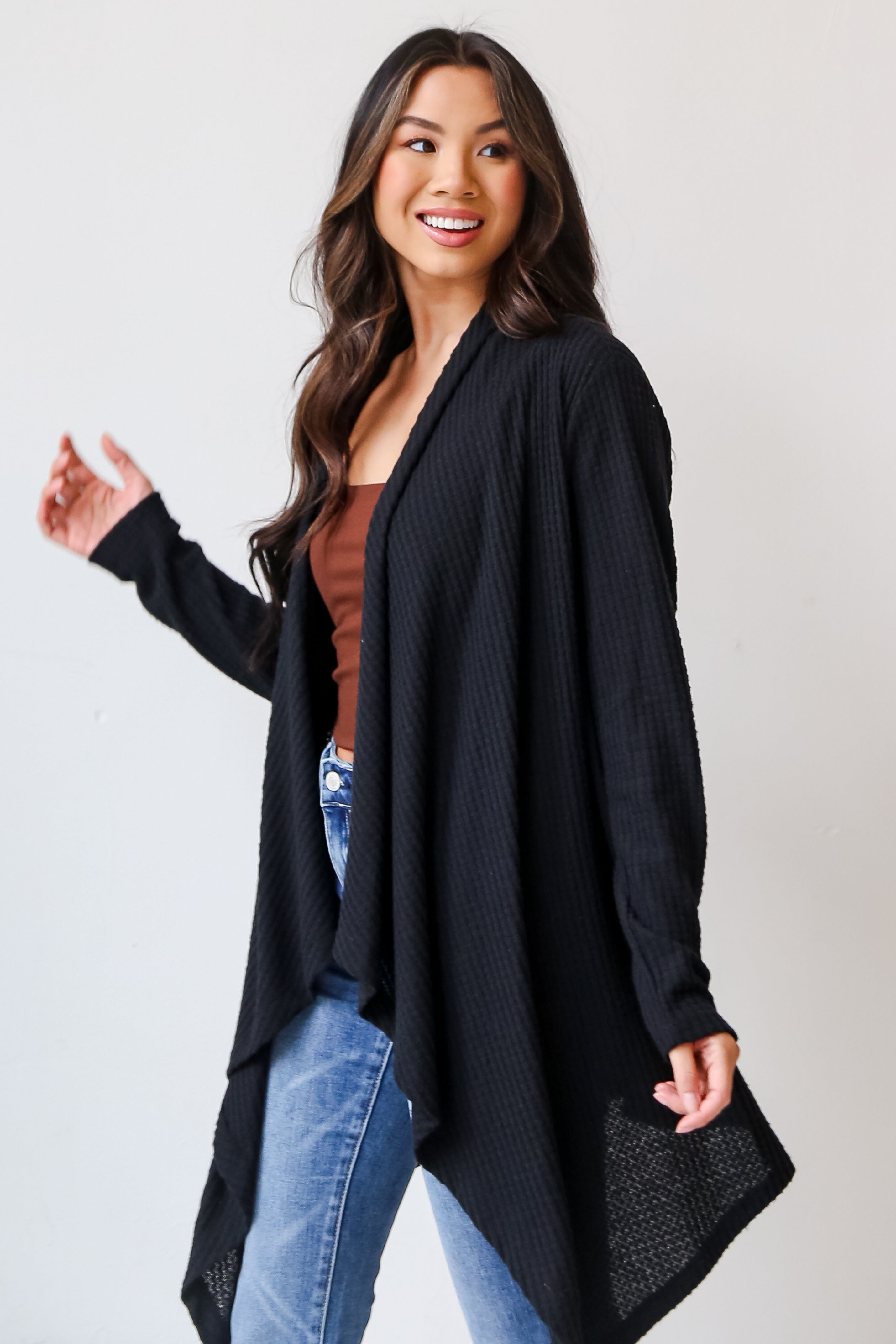 Corinne Brushed Waffle Knit Cardigan - Soft Long Sleeve Open Front Sweater for Women | Cozy Fall & Winter Layering | Perfect for Office, Date Night and Casual Outfits
