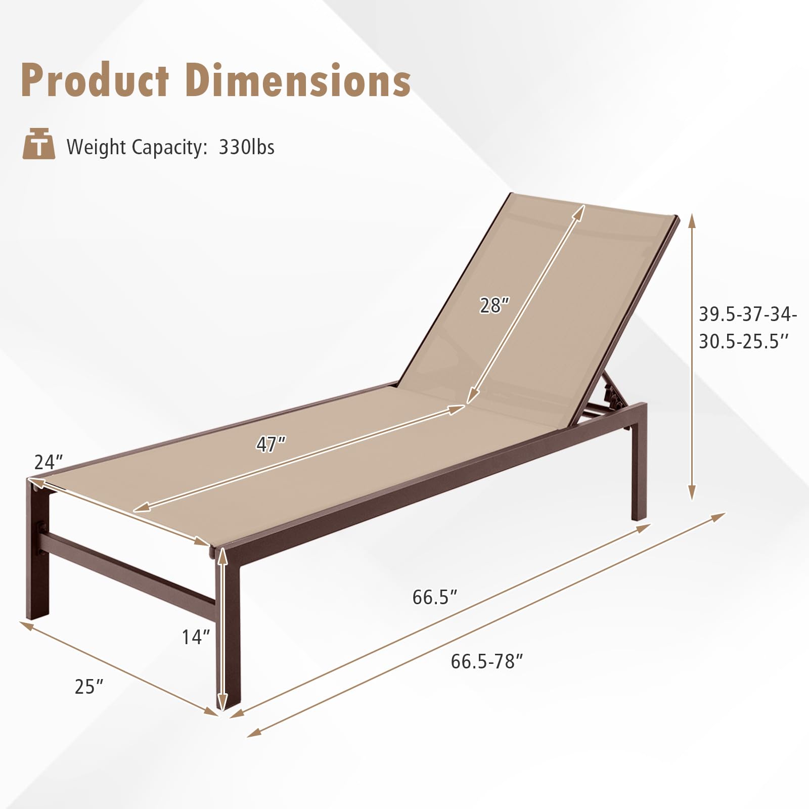 Giantex Adjustable Patio Chaise Lounge Chair - 6-Position Outdoor Sunbathing Recliner with Durable Aluminum Frame - Perfect for Poolside, Backyard, Deck & Beach Relaxation (Brown) - Ideal for Sunbathing, Reading & Outdoor Lounging