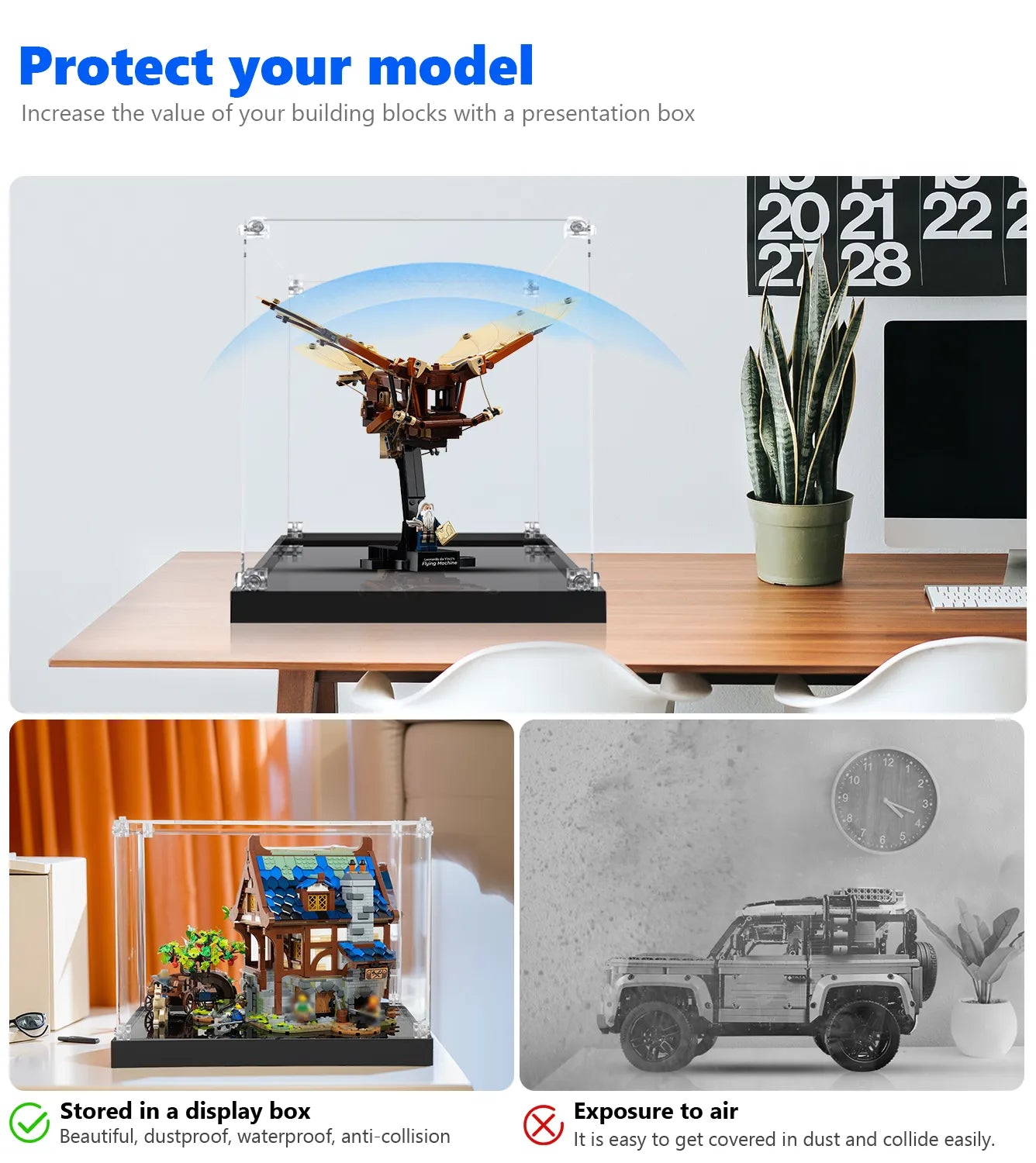 LEGO Icons Leonardo da Vinci's Flying Machine 10363 Display Case - Clear Acrylic Showcase for Collectible Building Sets - Perfect for Home Decor, Office Display & Gift Presentation