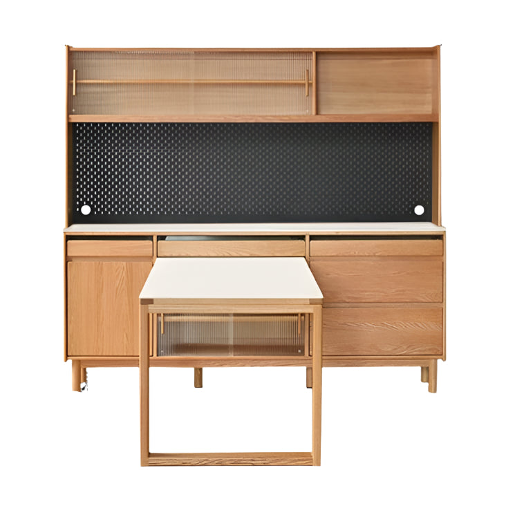82.7x(65.9-75.0)x75.9 inch / 210x(167.3-190.4)x192.7 cm / natural wood color / table sideboard + upper shelf