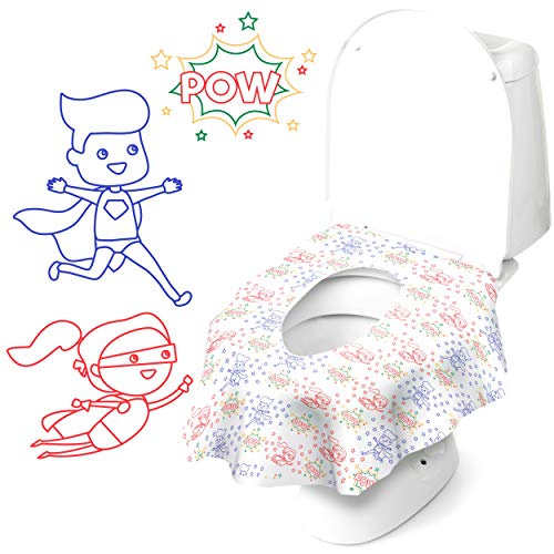 Cadily Super Hero Disposable Toilet Seat Covers for Kids & Adults - 20 Pack Extra Large Waterproof Portable Sanitary Toilet Seat Protectors | Individually Wrapped for Hygiene | Perfect for Travel, Camping, Public Restrooms & Outdoor Activities