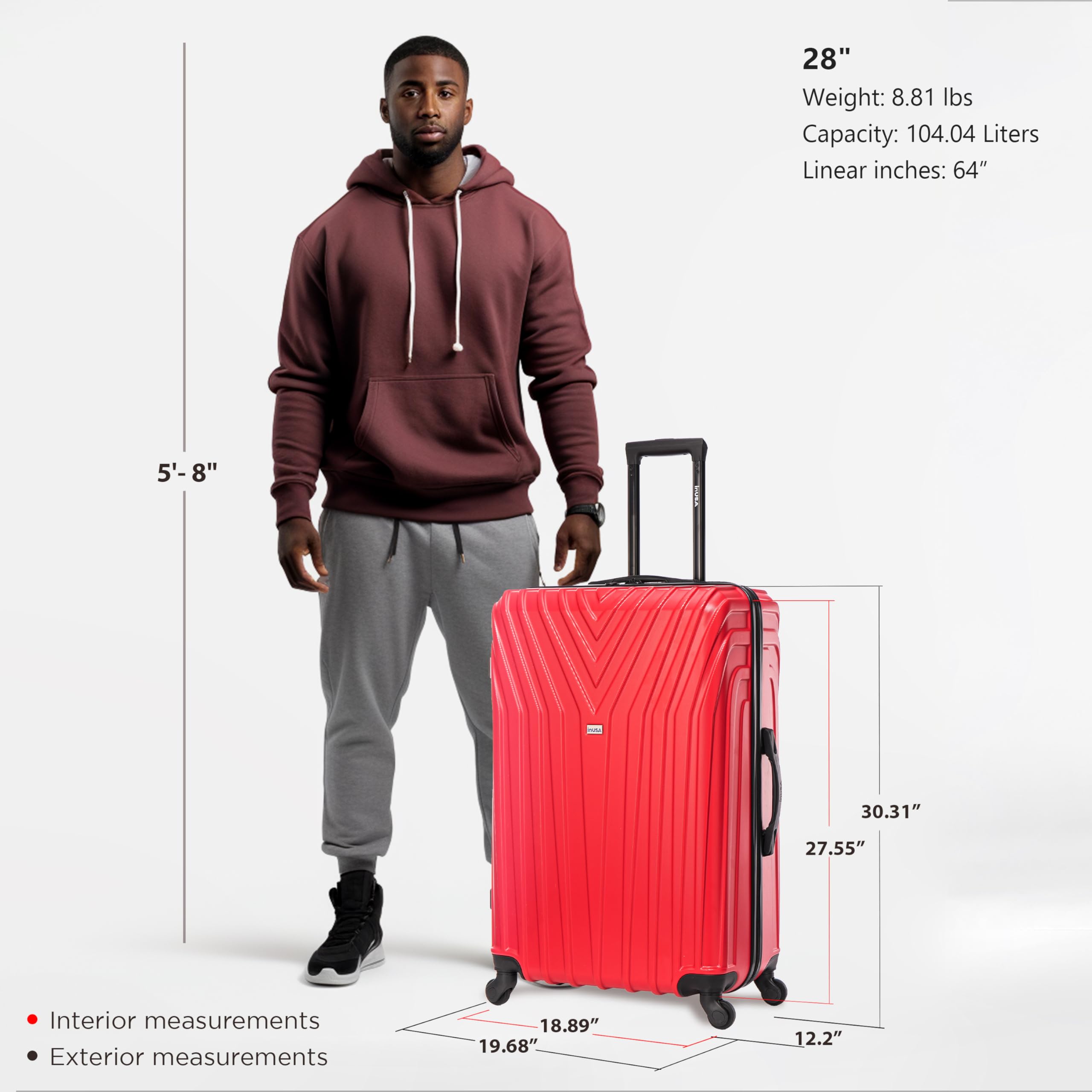 VASTY 28-Inch Hardside Spinner Luggage - Lightweight Durable Suitcase with Trolley Handle & Smooth Wheels for Air Travel, Large Checked Bag (Red) - Perfect for International Flights, Family Vacations & Business Trips