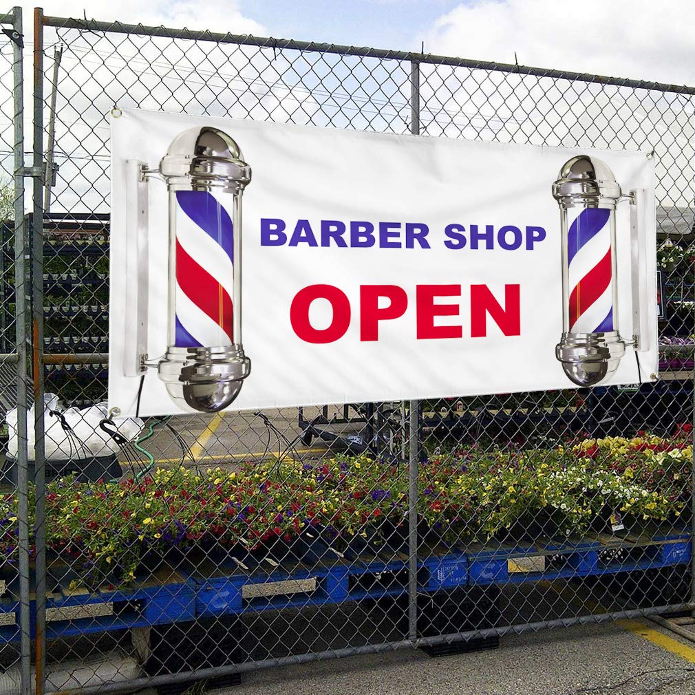 Custom Vinyl Banner for Barber Shop - Weatherproof Outdoor Advertising Sign with 8 Grommets (48x96 Inches) - Perfect for Business Promotion, Grand Openings & Yard Signs