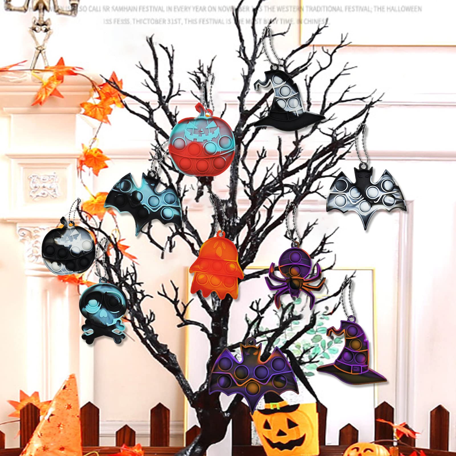30 Pcs Halloween Pop It Keychain - Simple Silicone Stress Relief Fidget Toy for Kids & Adults - Bubble Push Sensory Anxiety Relief - Perfect for Halloween Party Favors, Classroom Rewards & Travel Stress Relief