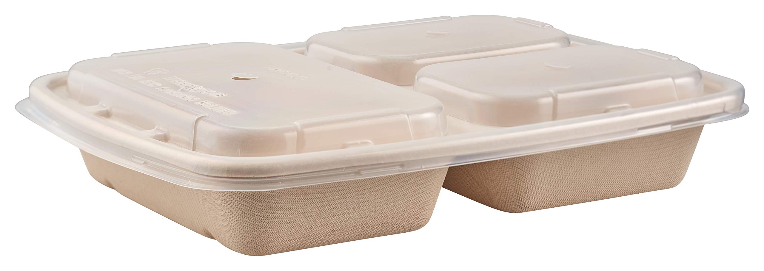 [100 Pack] 36 oz 3-Compartment Eco-Friendly Compostable Food Containers with Lids - Biodegradable Sugarcane Fiber Lunch Trays | Heavy Duty, Microwave Safe, Bento Box & Meal Prep | Perfect for Office Lunches, Picnics, and Takeout Meals