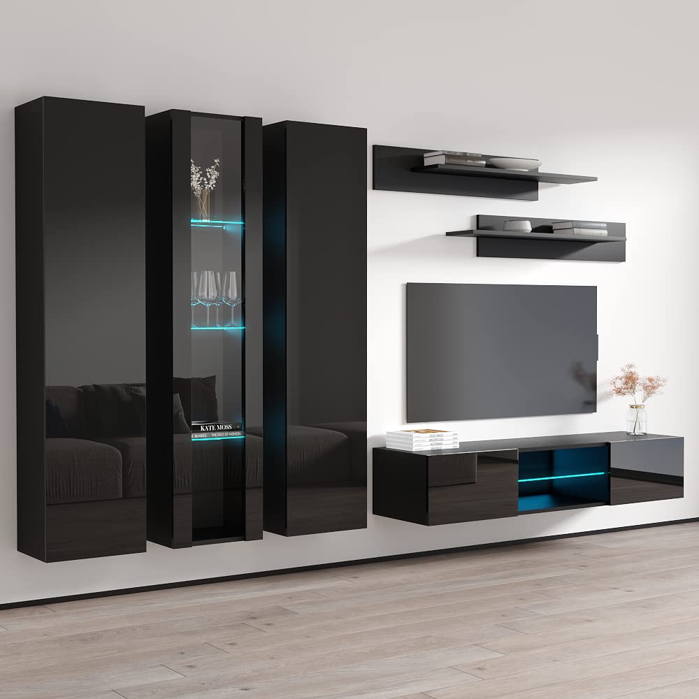 Modern Floating TV Stand with Storage & LED Lights - Wall-Mounted Entertainment Center for Bedroom & Living Room - 33