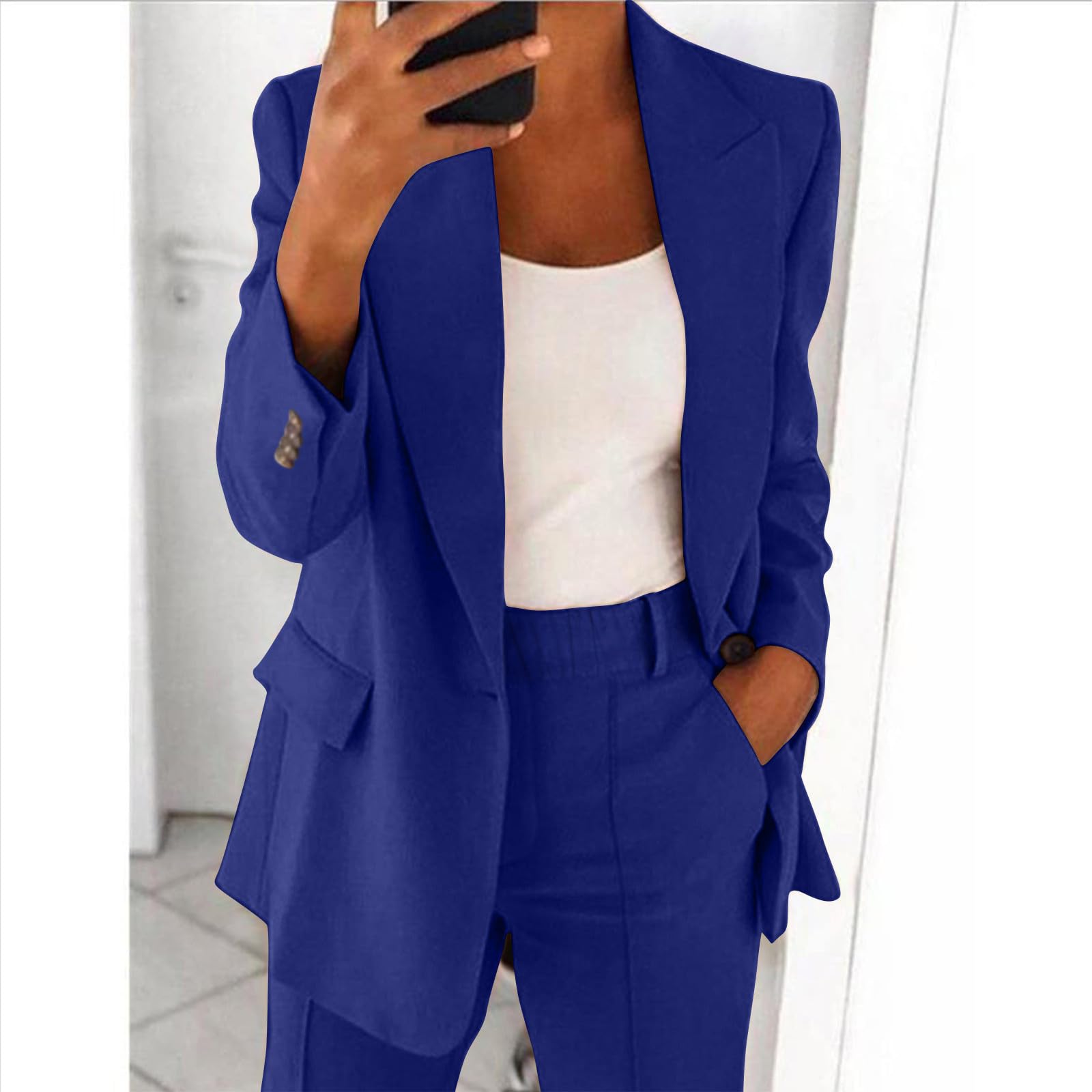 Stylish Women's 2-Piece Blazer Suit Set - Trendy Business Casual Outfit with Jacket & Pants for Office, Lounge & Fall Fashion | Professional Workwear & Chic Evening Looks