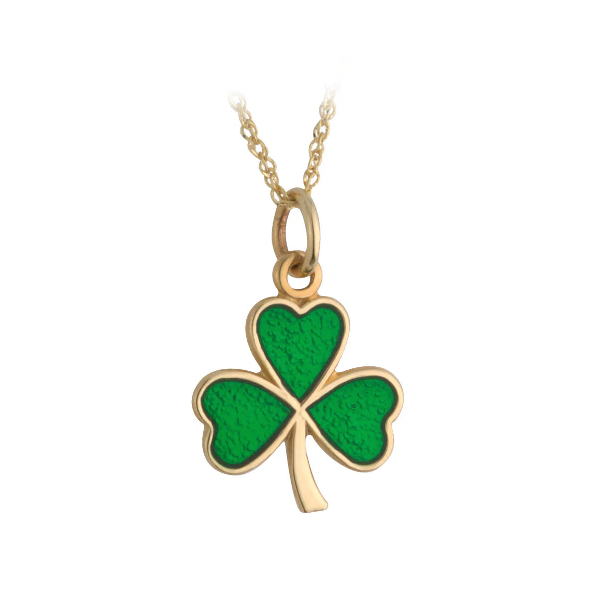 9K Gold Small Enamel Shamrock Pendant Necklace - Irish Clover Charm Jewelry for St. Patrick's Day Gifts & Everyday Wear