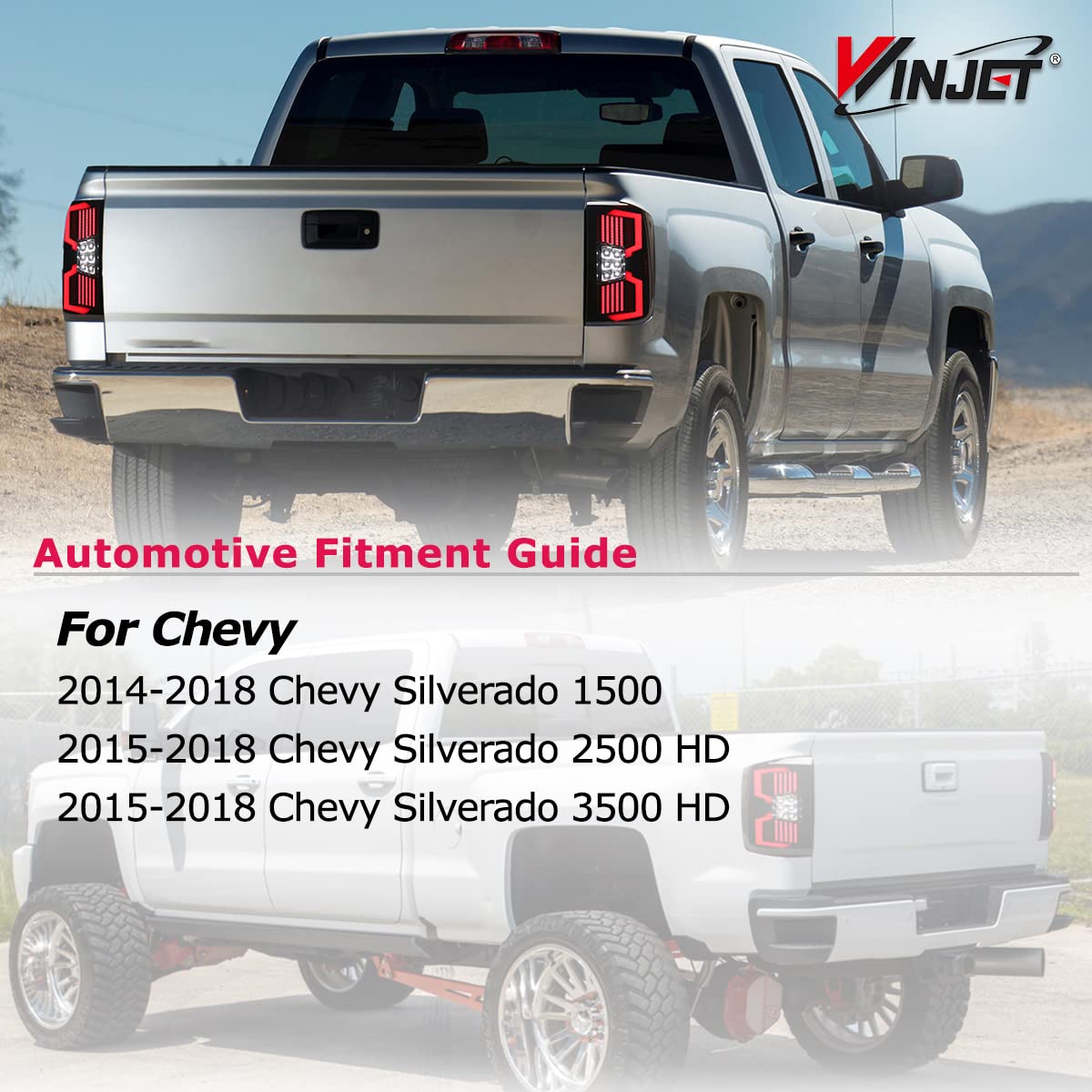 Winjet LED Tail Lights Assembly for 2014-2018 Chevy Silverado 1500 & 2015-2018 Silverado 2500/3500 HD - DRL LED Tail Lights with Sequential Turn Signals & Dynamic Brake Running Lights - Upgrade for Night Driving & Enhanced Safety