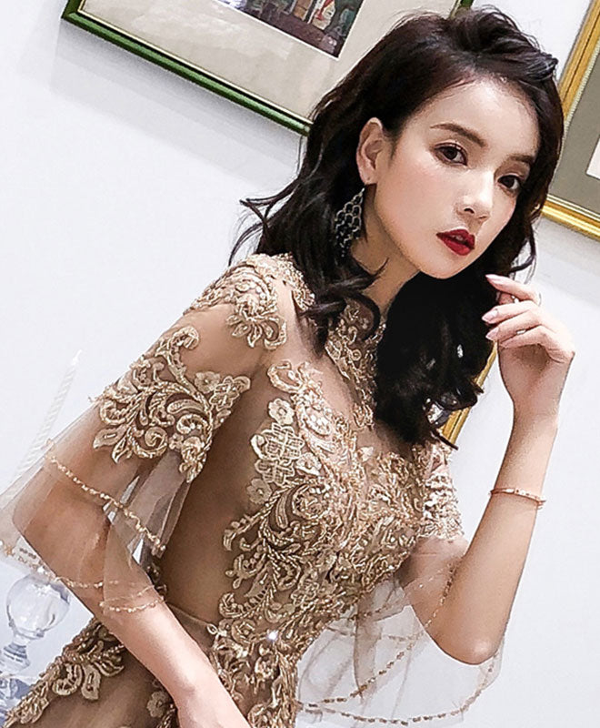 Elegant Champagne High Neck Tulle Lace Long Prom Dress - Formal Evening Gown for Homecoming, Ball, Wedding & Special Occasions