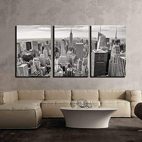 Wall26 - 3 Piece Canvas Wall Art Print - Aerial View of Manhattan New York City Skyline - Modern Framed Home Decor for Living Room, Bedroom & Office - Ready to Hang Stretched Canvas - 24