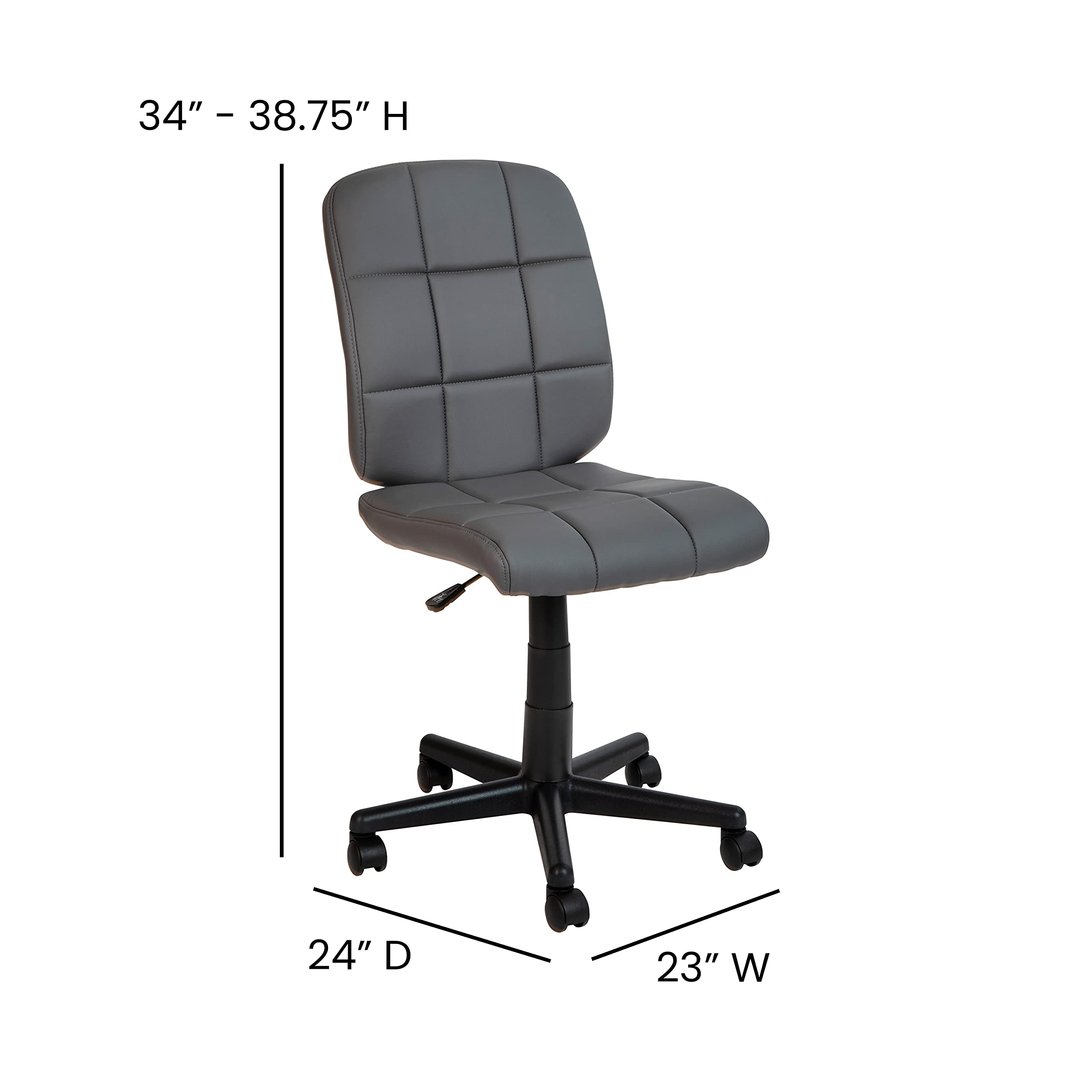 Emma & Oliver Mid-Back Gray Quilted Vinyl Swivel Office Chair - Ergonomic Task Chair for Home Office, Computer Desk & Workspace - Comfortable Work from Home Chair for Long Hours