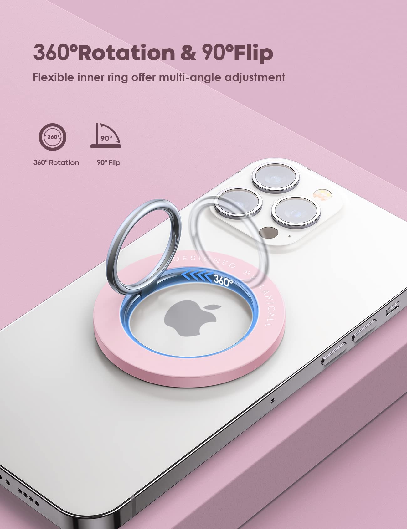 Lamicall Magnetic Phone Ring Holder for Magsafe - Wireless Charger Compatible Phone Grip Stand for iPhone & Android, Strong Magnet Phone Ring Stand for Magsafe Accessories (Pink) - Perfect for Hands-Free Viewing, Secure Grip & Wireless Charging