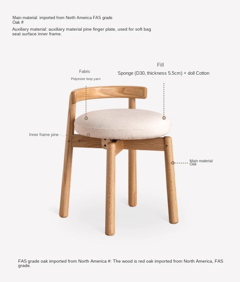 Modern Oak Solid Wood Rotating Makeup Stool with Soft Cushion - Perfect for Vanity, Dressing Room & Bedroom Decor