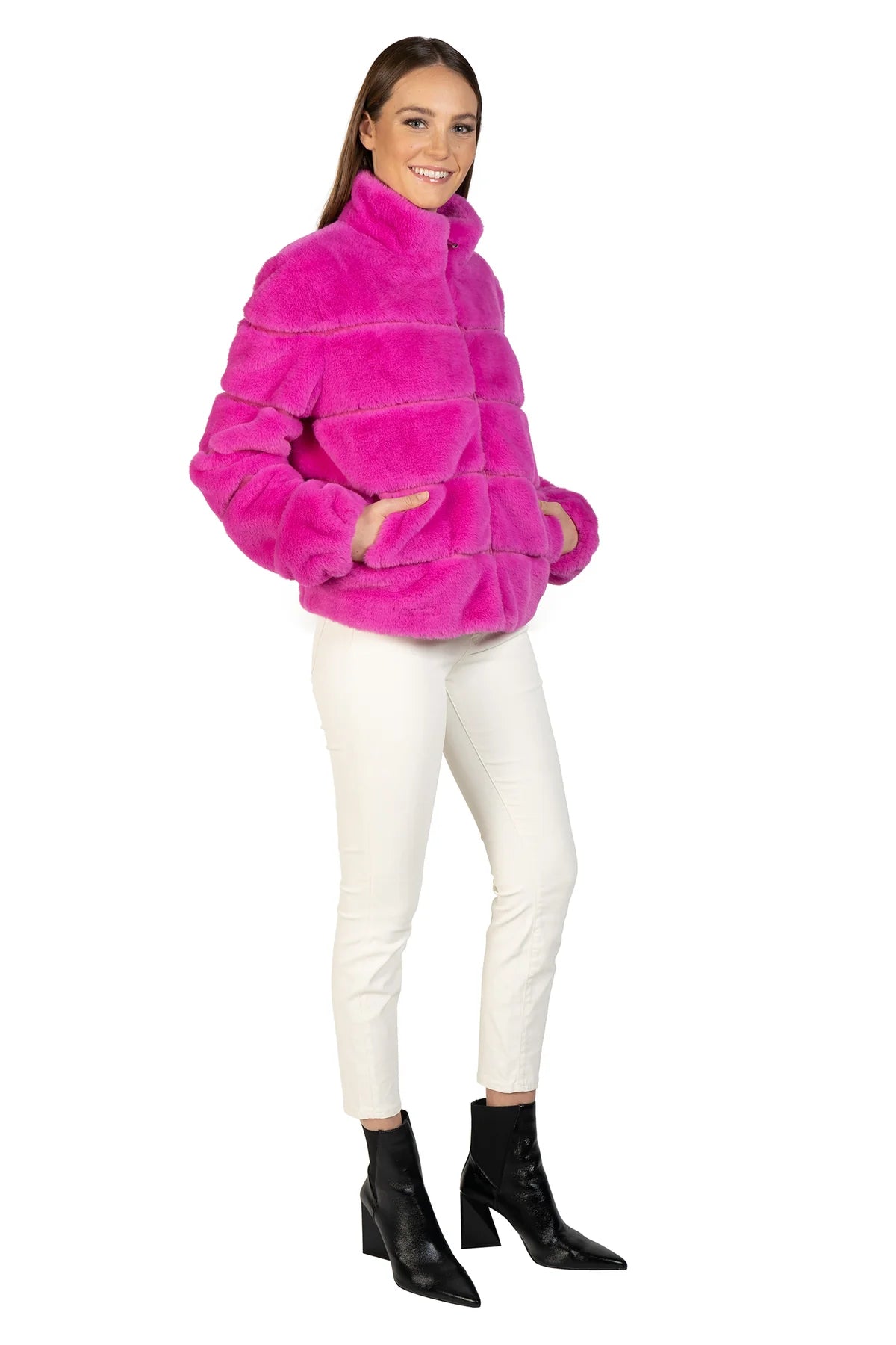 Stylish Hot Pink Faux Fur Jacket for Women - Cozy Winter Outerwear & Fashion Statement for Parties, Dates, and Cold Weather