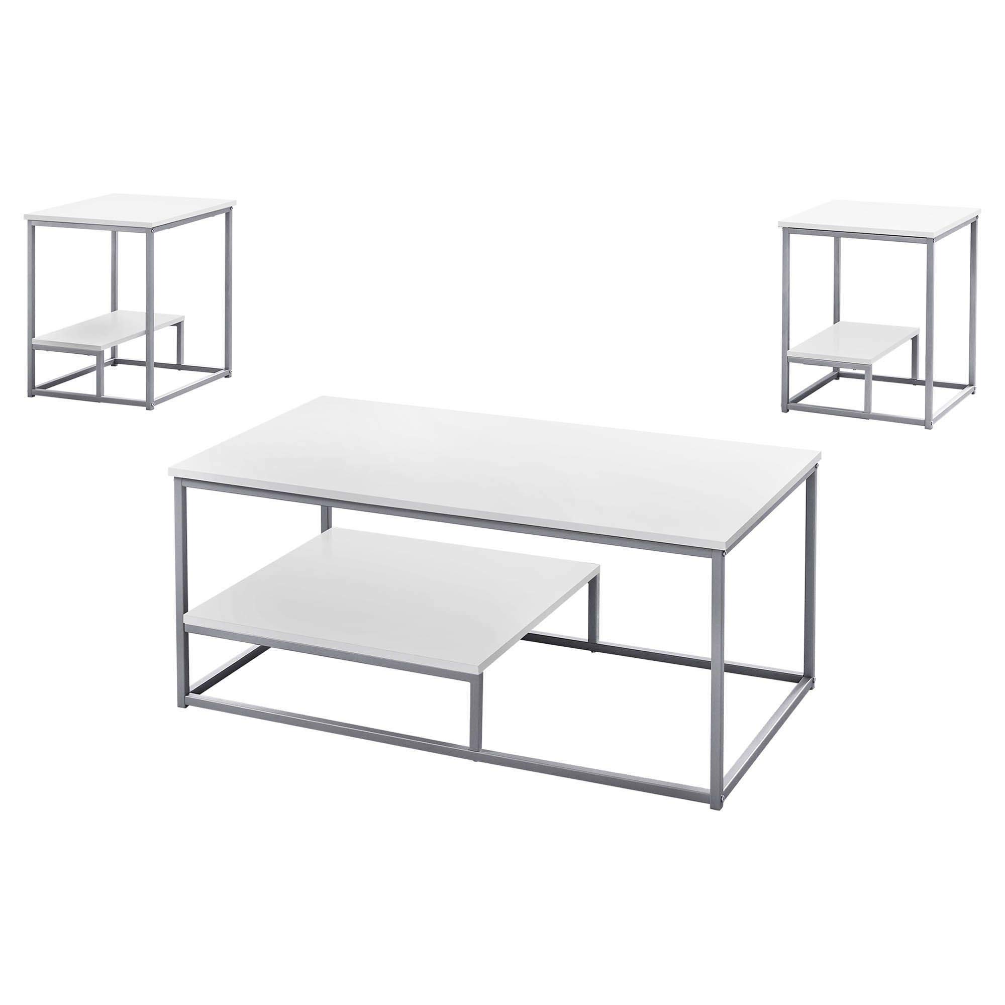 Offex 3-Piece White Silver Coffee Table Set for Living Room