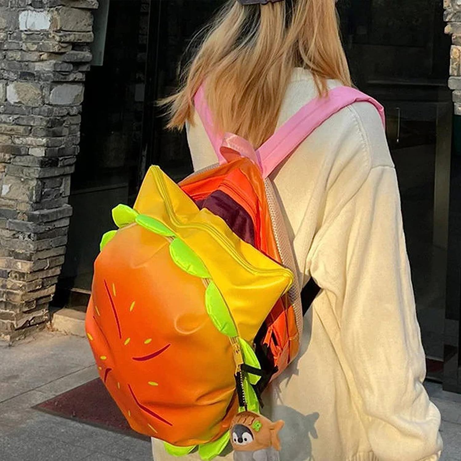 Cheeseburger Backpack - Multi-Compartment Hamburger Daypack for School, Travel & Cosplay | Fun Fast Food Themed Backpack for Kids & Adults