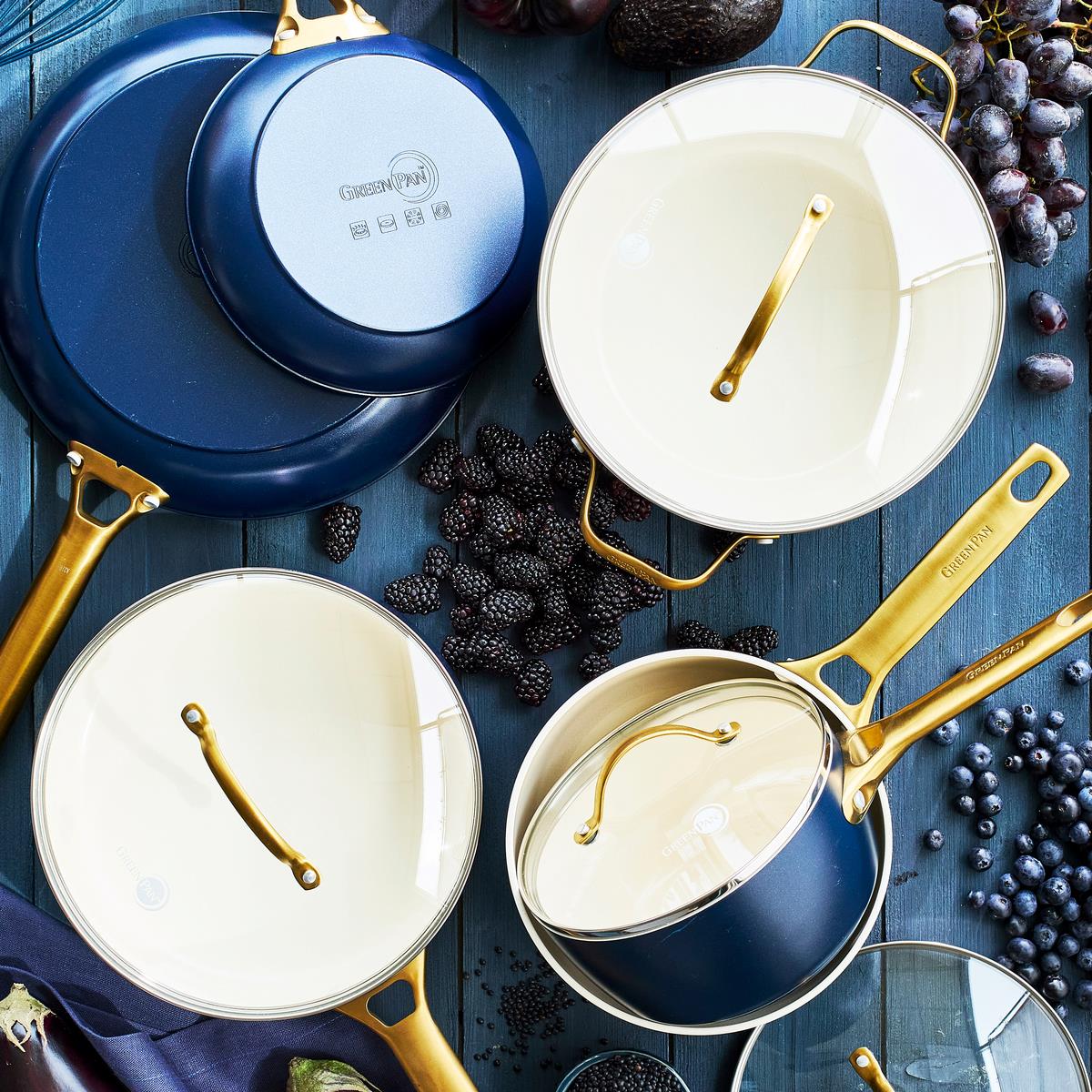 Premium Reserve Ceramic Nonstick 10-Piece Cookware Set - Twilight Blue | Non-Toxic PFOA-Free Coating | Oven & Dishwasher Safe | Perfect for Frying, Sautéing & Everyday Cooking