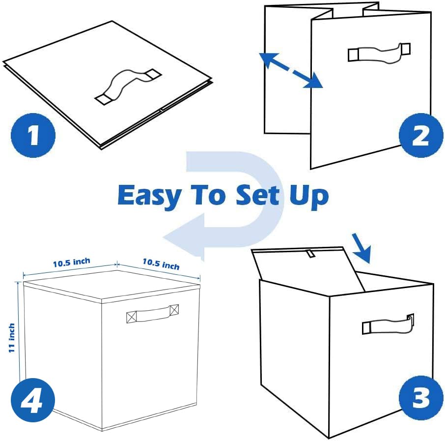 Foldable Storage Bins with Handles - 2 Pack Collapsible Fabric Organizer Cubes for Closet, Shelves & Home Organization (10.5
