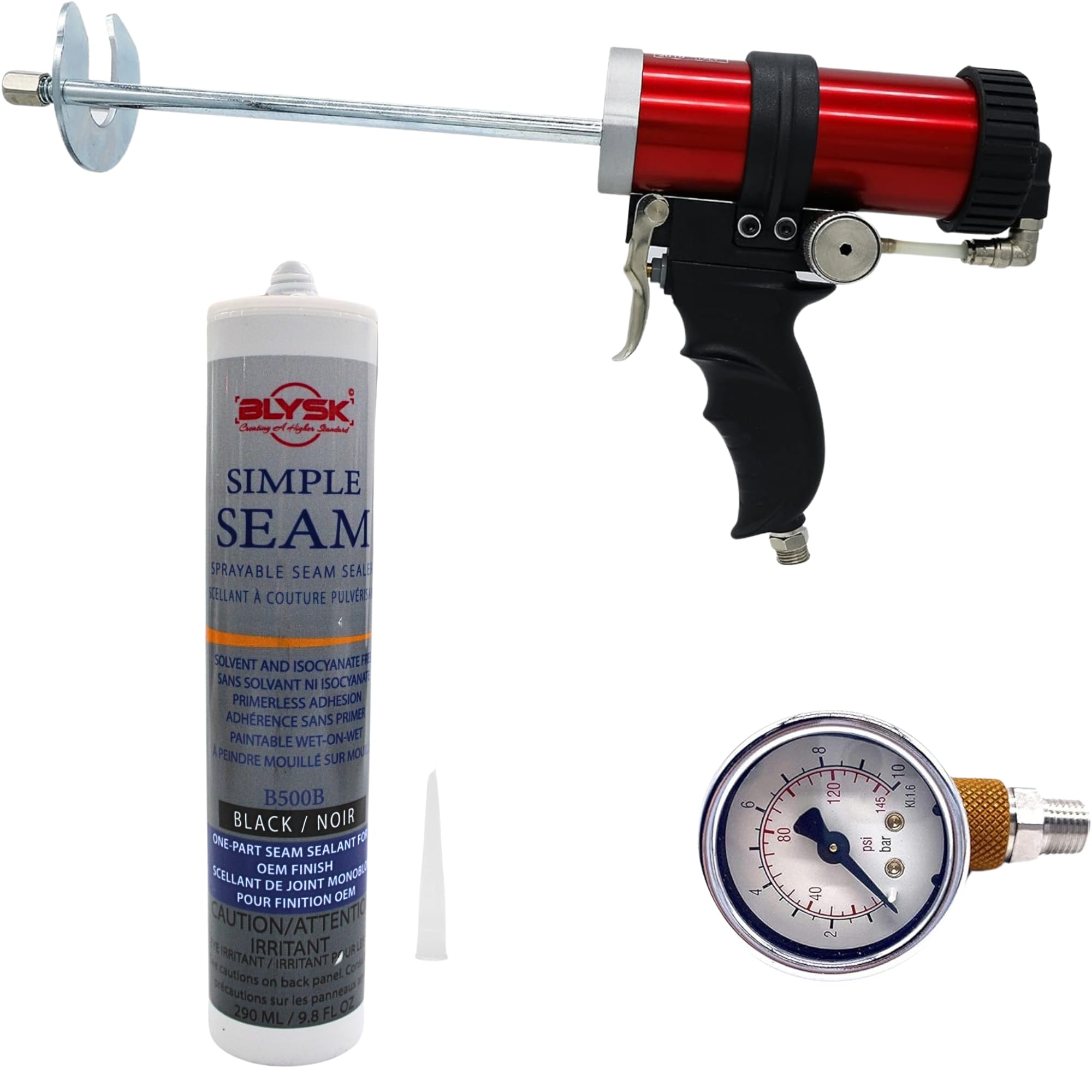 Ani Pneumatic Caulking Gun S3-1/2 with Air Flow Regulator & BLYSK Sprayable Seam Sealer B500B (Black) - Professional Sealant Applicator for Automotive, Construction & DIY Projects